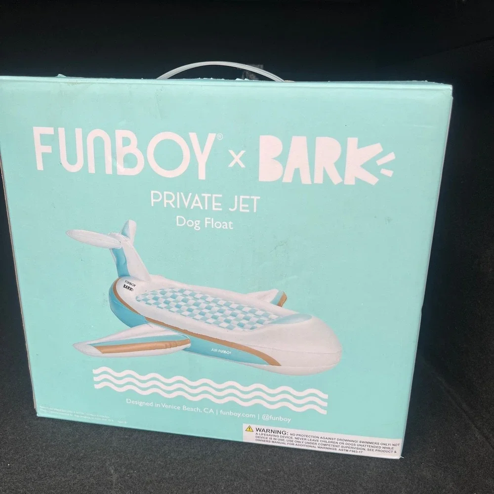 FUNBOY x BARK Private Jet Dog Float Inflatable Pool Toy Blue White L55 x H17.5